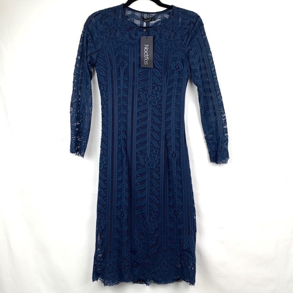 NWT Noctflos Navy Navy Lace Overlay Dress Small